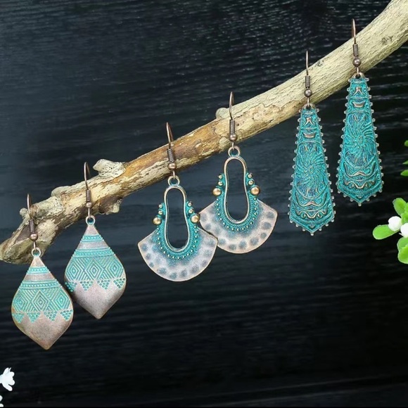 Bundle of 3 Pairs Geometric Vintage Folk Charm Earrings - Picture 1 of 4